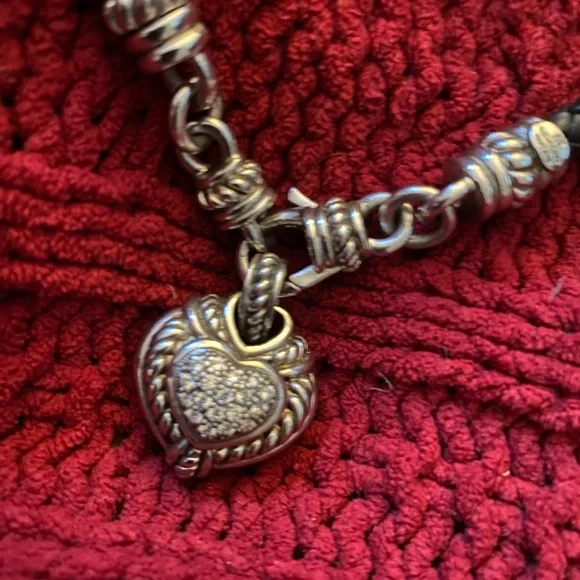 SALE🥂Judith Ripka sterling silver diamonique leather corded necklace/choker - Picture 3 of 10